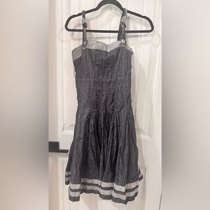 Karen Millen Black and Gray Striped Midi Dress